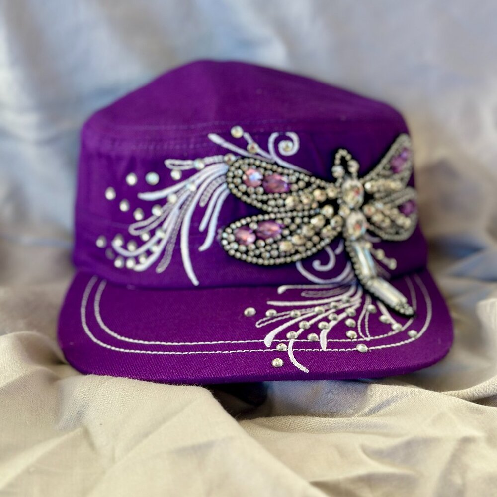 Hat~Rhinestone~Dragonfly~Cadet style~adjustable velcro back